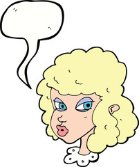 cartoon suspicious woman with speech bubble