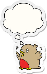 cartoon excited robin with thought bubble as a printed sticker