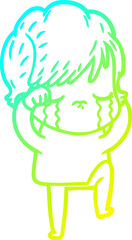 cold gradient line drawing of a cartoon woman crying