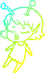 Fototapeta premium cold gradient line drawing of a cute alien girl cartoon