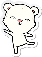 sticker of a happy cartoon polar bear dancing