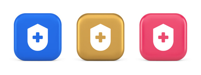 Medical secure shield check plus button approval confidential medicine protection 3d icon