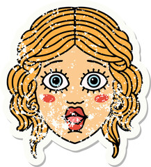 distressed sticker tattoo in traditional style of female face