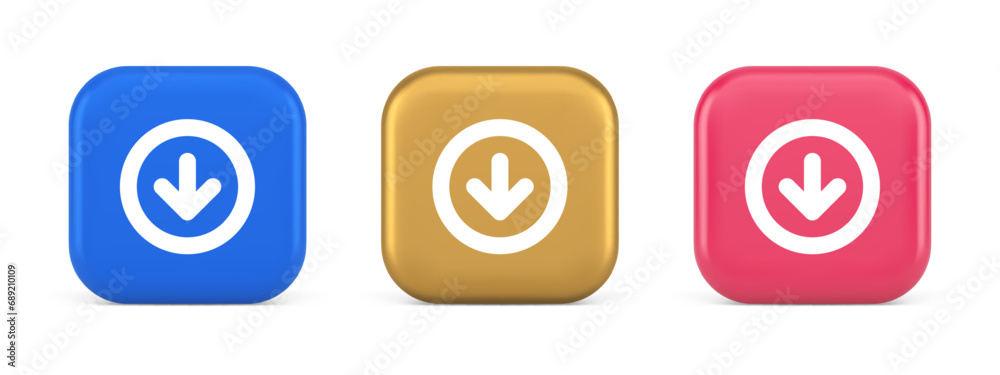 Poster down arrow circle frame button web interface pointer navigation app 3d realistic icon