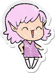 distressed sticker of a cartoon elf girl