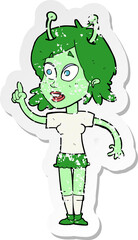 retro distressed sticker of a cartoon space alien