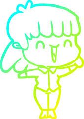cold gradient line drawing of a cartoon woman