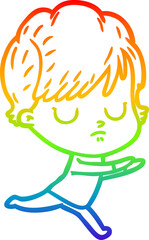 rainbow gradient line drawing of a cartoon woman