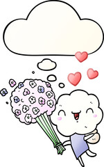 cute cartoon cloud head creature with thought bubble in smooth gradient style