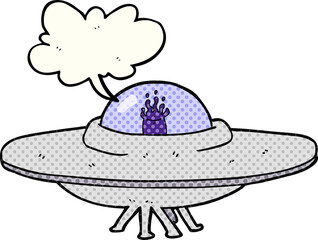 freehand drawn comic book speech bubble cartoon flying saucer