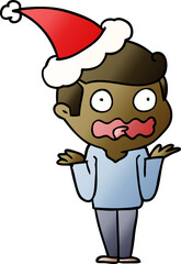 hand drawn gradient cartoon of a man totally stressed out wearing santa hat