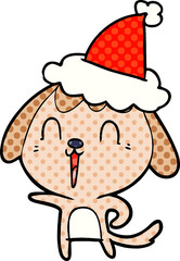 cute hand drawn comic book style illustration of a dog wearing santa hat