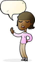 cartoon woman ignoring with speech bubble