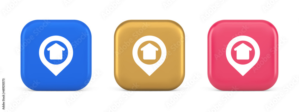 Poster urban building location find button house map pin web application 3d realistic icon