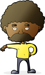 cartoon man with mustache making camp gesture