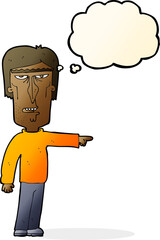 cartoon pointing man with thought bubble