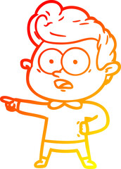 warm gradient line drawing of a cartoon staring man