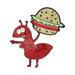 freehand textured cartoon ant carrying food