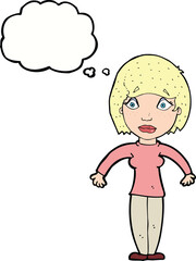 cartoon surprised woman with thought bubble