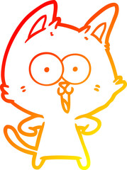 warm gradient line drawing of a funny cartoon cat