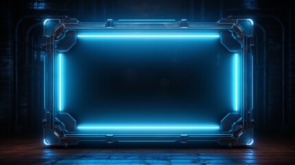 blue neon frame with dark background