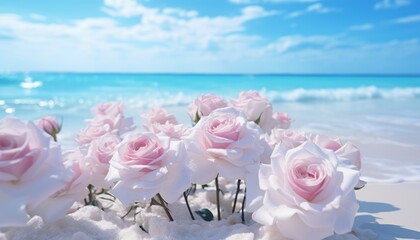 baby pink roses on the beach