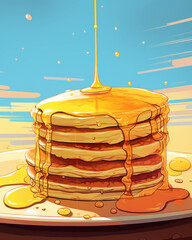Fototapeta na wymiar Sweet background butter breakfast dessert pancakes plate food syrup illustration maple