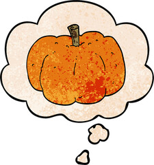 cartoon pumpkin with thought bubble in grunge texture style