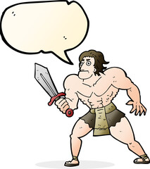 cartoon fantasy hero man with speech bubble
