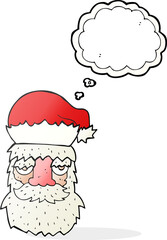 freehand drawn thought bubble cartoon tired santa claus face