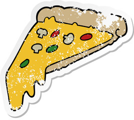 distressed sticker of a cartoon pizza slice