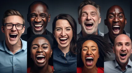 Fotobehang ndividuals faces as they react to winning the lottery. Capture multiple winners from a diverse range of age, gender and ethnicity backgrounds, shock, expression, happy © Polpimol