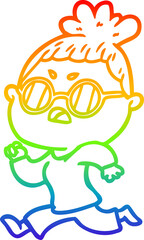 rainbow gradient line drawing of a cartoon annoyed woman