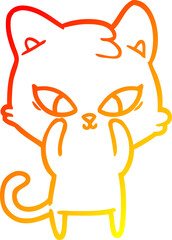 warm gradient line drawing of a cute cartoon cat