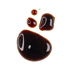 Drops of liquid brown sauce unagi, soy isolated on white, clipping path, PNG