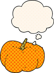 cartoon pumpkin squash with thought bubble in comic book style