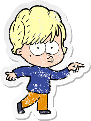 distressed sticker of a cartoon woman