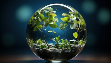 a globe made of small baby plants with navy blue background