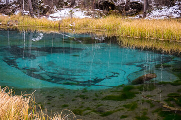 Blue geyser lake in Altay mountains
