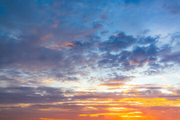 Naklejka na ściany i meble Morning clouds and sky,Real majestic sunrise sundown sky background with gentle colorful clouds without birds. Panoramic, big size