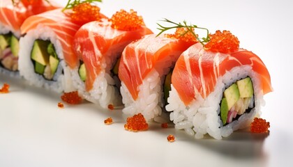closeup of Delicious sushi roll on white background
