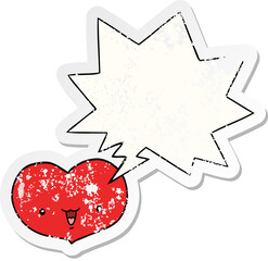 cartoon love heart character with speech bubble distressed distressed old sticker