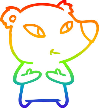 recommend clip art: rainbow gradient line drawing of a cute cartoon bear
