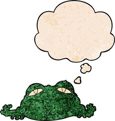 cartoon ugly frog with thought bubble in grunge texture style