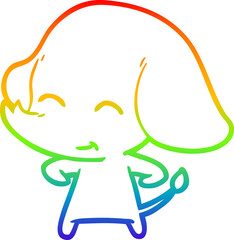 rainbow gradient line drawing of a cute cartoon elephant