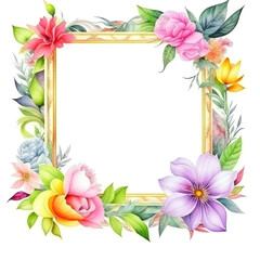 Naklejka na ściany i meble Floral watercolor frame square shape design.