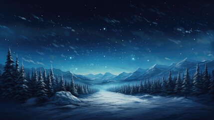 Fototapeta na wymiar a illustration of a snowy landscape with trees