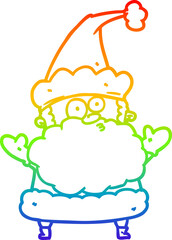 rainbow gradient line drawing of a confused santa claus shurgging shoulders