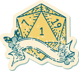 Retro Tattoo Style natural one d20 dice roll