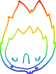 rainbow gradient line drawing of a cartoon unhappy flame